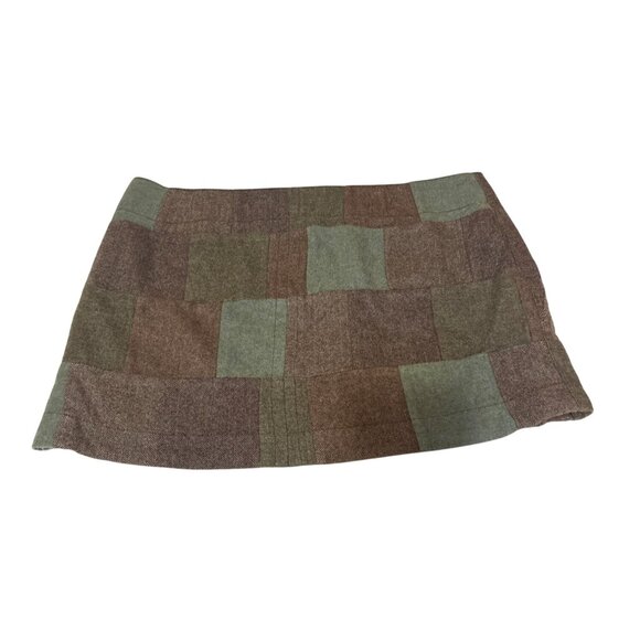 Y2K American Eagle Womens Patchwork Mini Skirt Size 16 Wool Blend Brown & Green - Picture 4 of 5